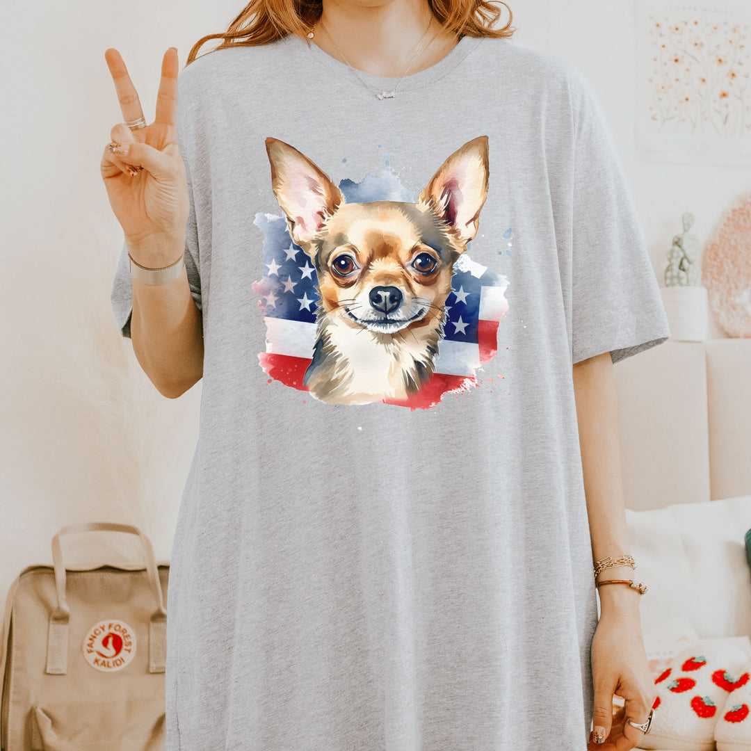 Patriotic Smooth Coat Chihuahua Dog T-Shirt | 4th of July Flag Tee - Embellish by Jackie - Handmade Greeting Cards