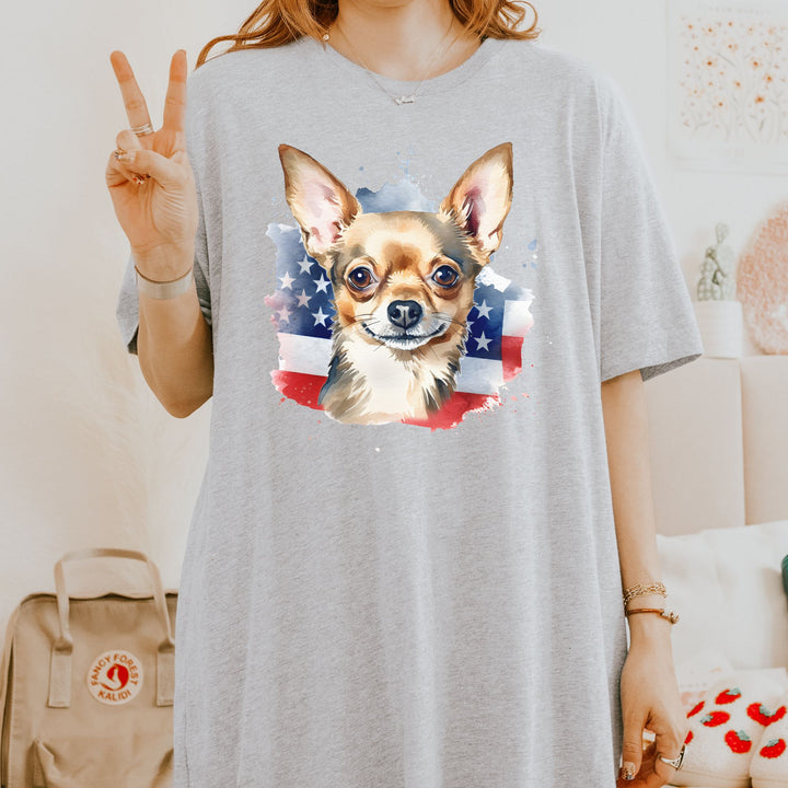 Patriotic Smooth Coat Chihuahua Dog T-Shirt | 4th of July Flag Tee - Embellish by Jackie - Handmade Greeting Cards
