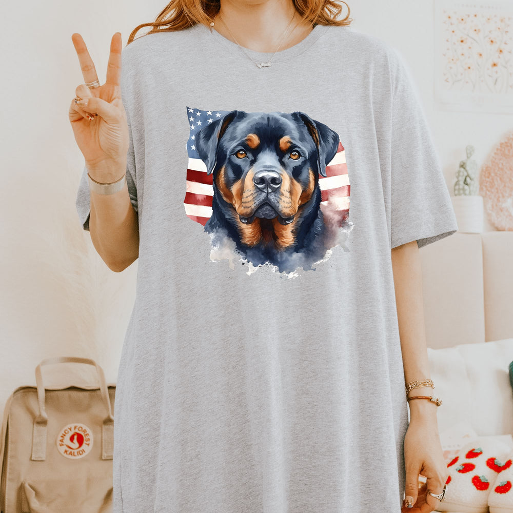 Rottweiler with American Flag T-Shirt | Patriotic Dog Tee - Embellish by Jackie - Handmade Greeting Cards