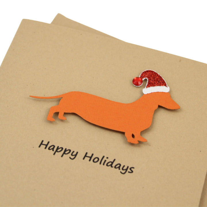 Smooth Dachshund Christmas Card | Single or Pack of 10 | 25 Dog Colors | Choose Phrase - Embellish by Jackie - Handmade Greeting Cards