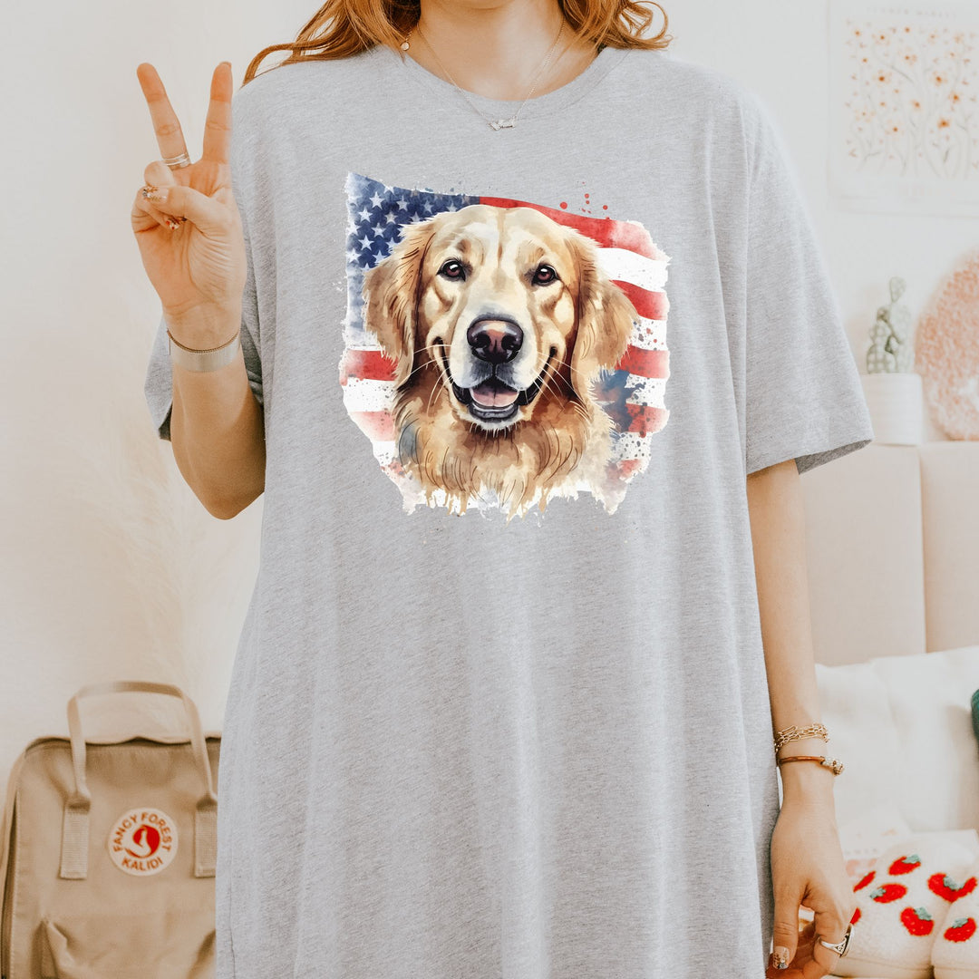 Golden Retriever with American Flag T-Shirt | Patriotic Dog Tee