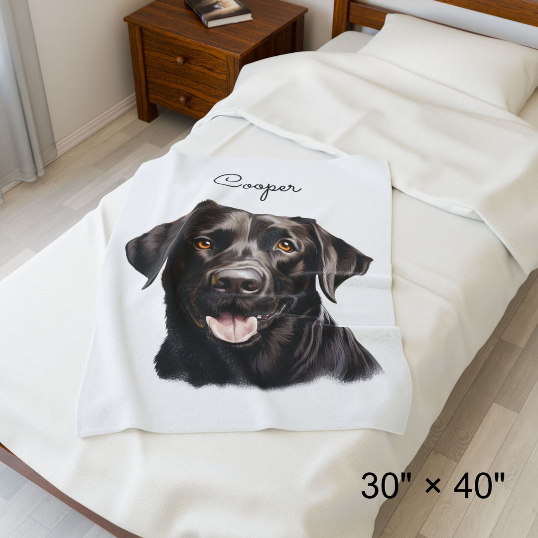 Black Labrador Retriever Velveteen Plush Blanket with Custom Dog Name - 3 Sizes available cozy throw dog lover