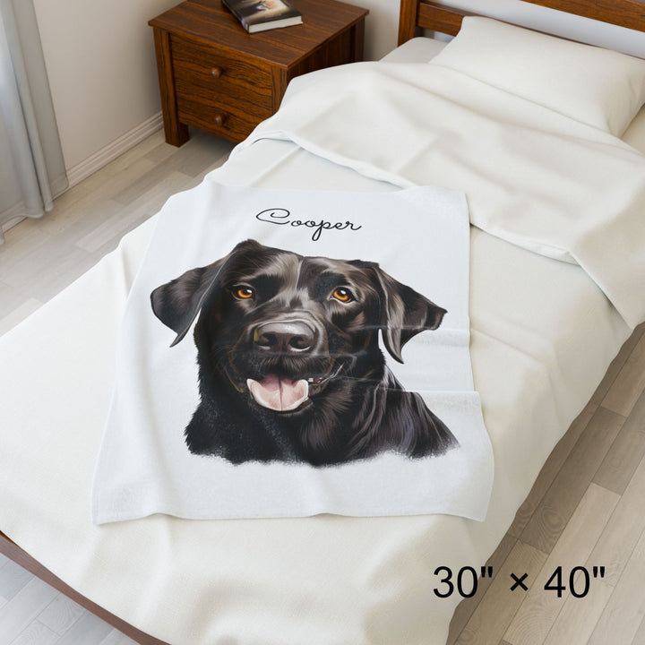 Black Labrador Retriever Velveteen Plush Blanket with Custom Dog Name - 3 Sizes available cozy throw dog lover