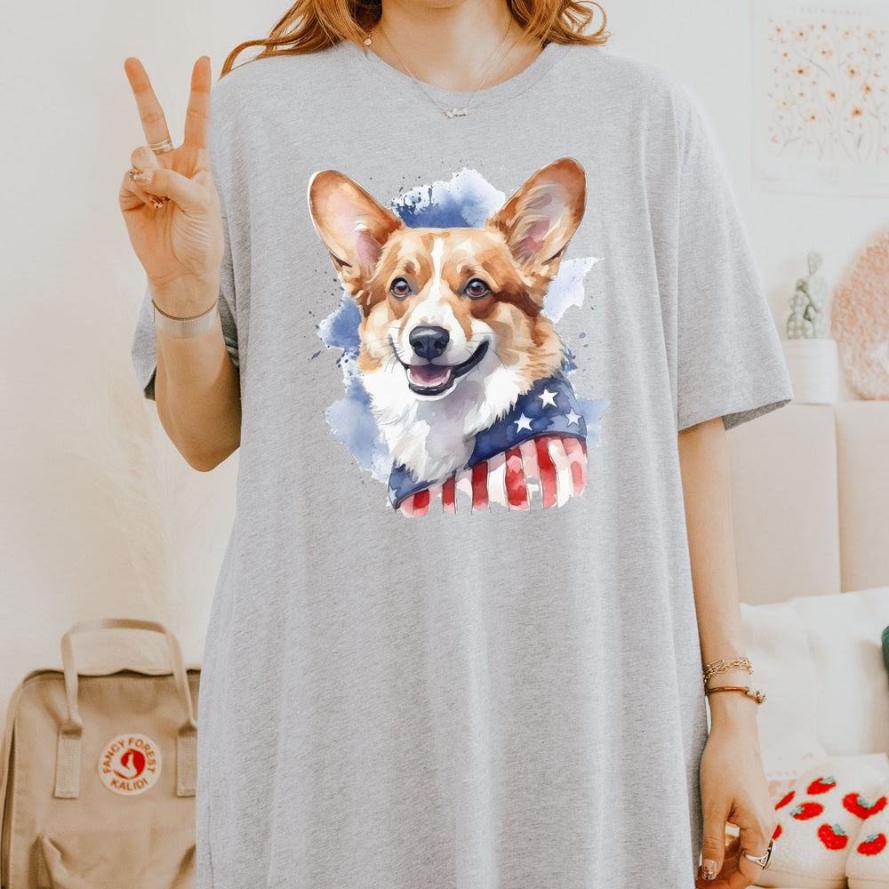 Pembroke Welsh Corgi American Flag T-Shirt | Corgi Dog Tee - Embellish by Jackie - Handmade Greeting Cards