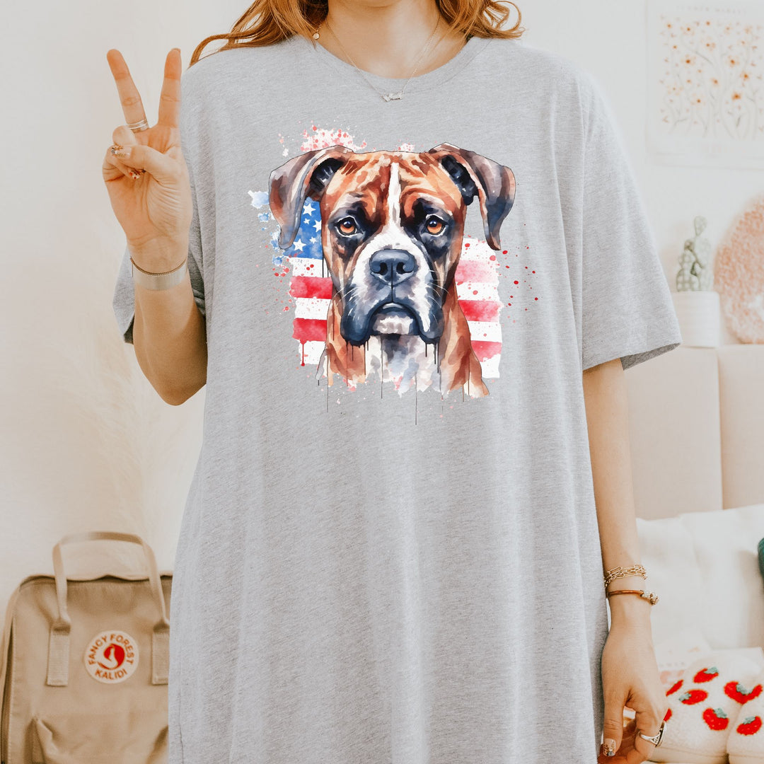 Speckled American Flag Boxer Dog T-Shirt | Patriotic Pet Tee - Embellish by Jackie - Handmade Greeting Cards