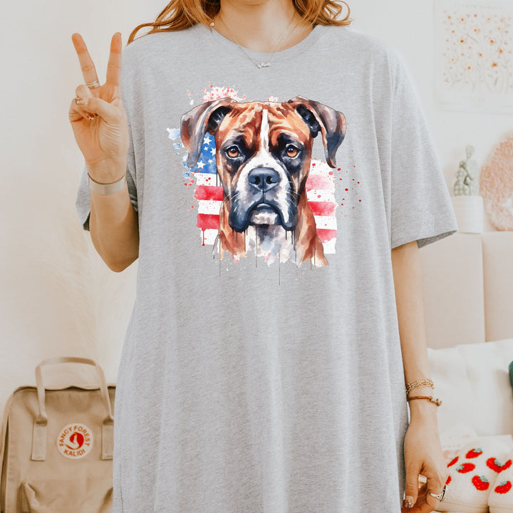 Speckled American Flag Boxer Dog T-Shirt | Patriotic Pet Tee - Embellish by Jackie - Handmade Greeting Cards