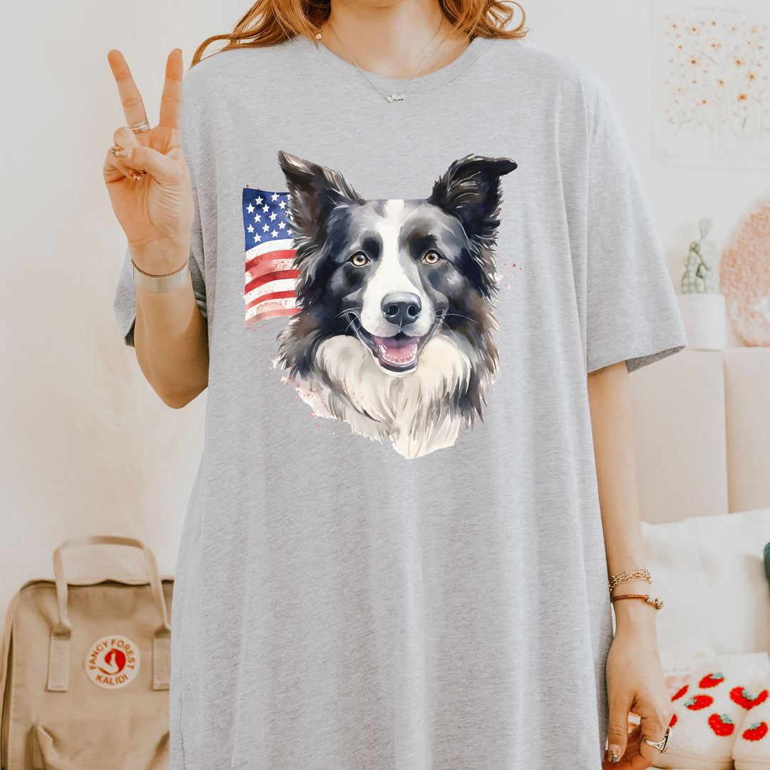 American Flag Border Collie Shirt T-Shirt | Patriotic Dog Tee