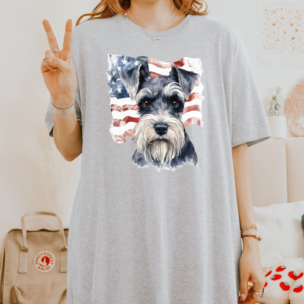 Standard Schnauzer with American Flag T-Shirt | Patriotic Dog Tee - Embellish by Jackie - Handmade Greeting Cards