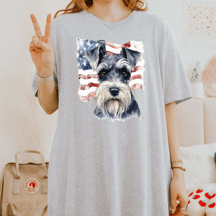 Standard Schnauzer with American Flag T-Shirt | Patriotic Dog Tee - Embellish by Jackie - Handmade Greeting Cards