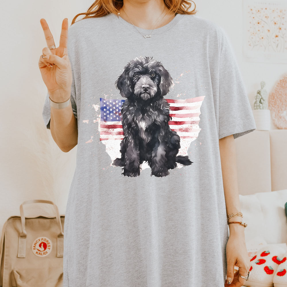 Black Doodle Patriotic Flag T-Shirt | 4th of July Independence Day Tee Labradoodle Bernedoodle - Embellish by Jackie - Handmade Greeting Cards