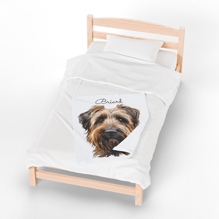 Briard Velveteen Plush Blanket with White Background - 3 Sizes available cozy throw dog lover - Pet mom gift