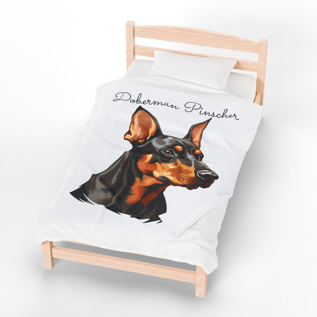 Doberman Pinscher Velveteen Plush Blanket with White Background - 3 Sizes available cozy throw dog lover - Pet mom gift