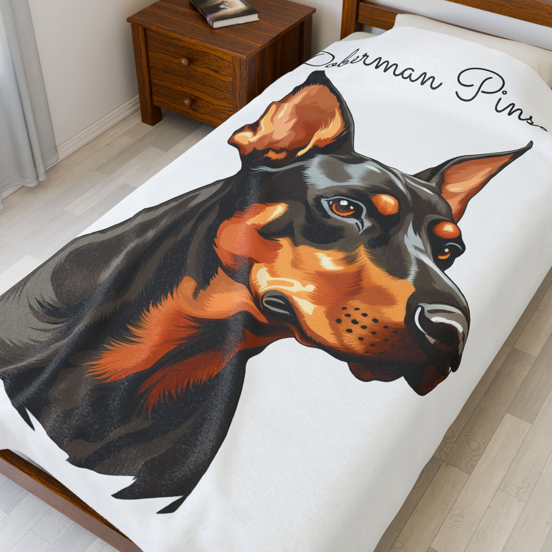 Doberman Pinscher Velveteen Plush Blanket with White Background - 3 Sizes available cozy throw dog lover - Pet mom gift