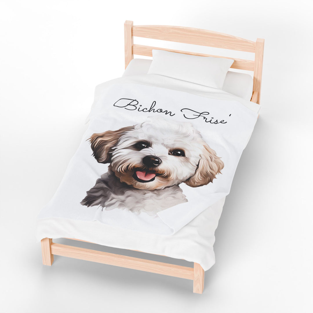 Bichon Frise Velveteen Plush Blanket with White Background - 3 Sizes available cozy throw dog lover - Pet mom gift