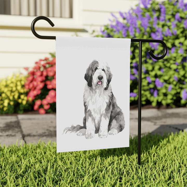 Sheepadoodle Old English Sheepdog Sheepie - Garden Banner Flag - Cute Watercolor Dog themed