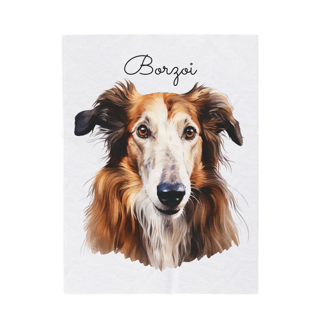 Borzoi Velveteen Plush Blanket with White Background - 3 Sizes available cozy throw dog lover - Pet mom gift