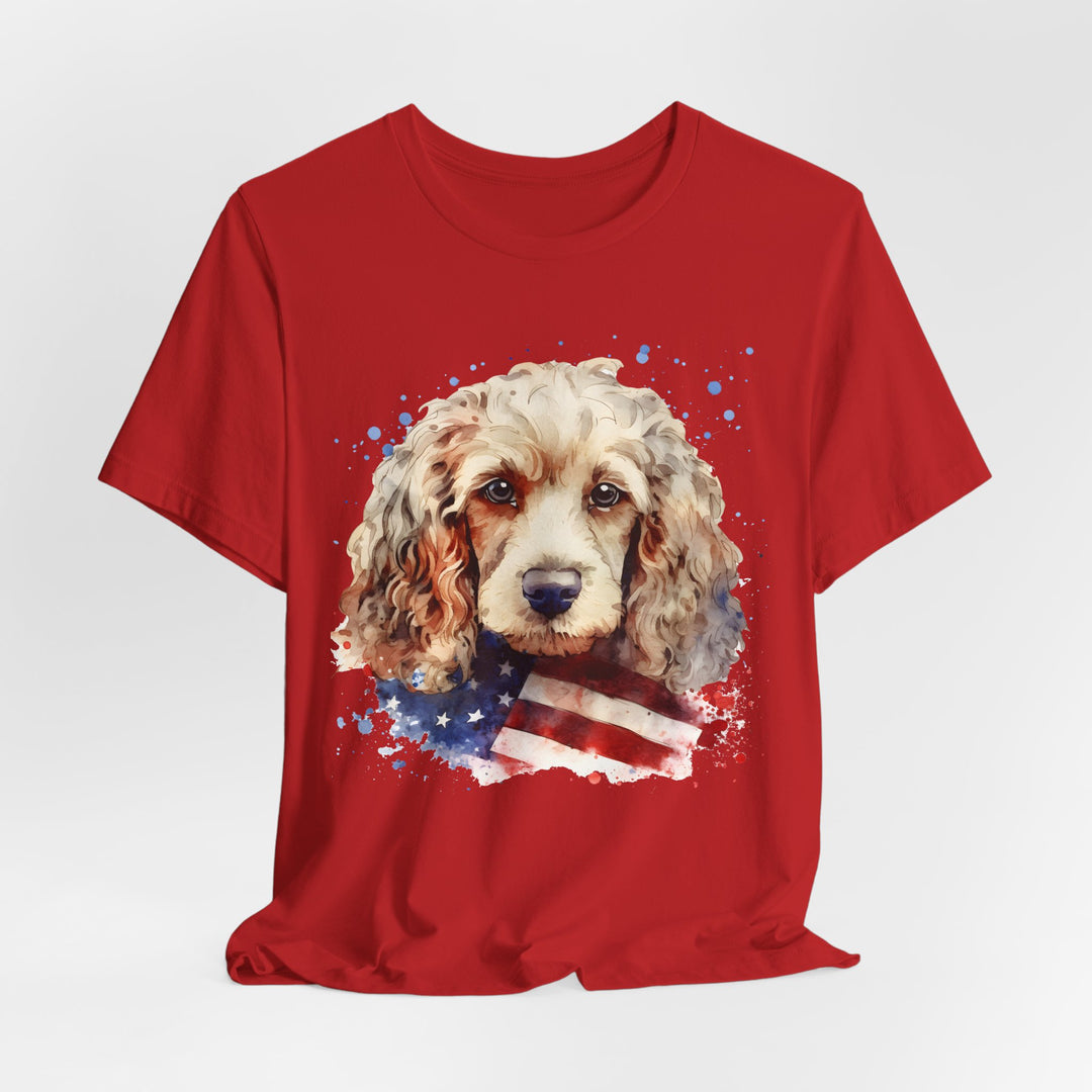 Tan Cocker Spaniel with American Flag T-Shirt | Dog Lover Tee - Embellish by Jackie - Handmade Greeting Cards