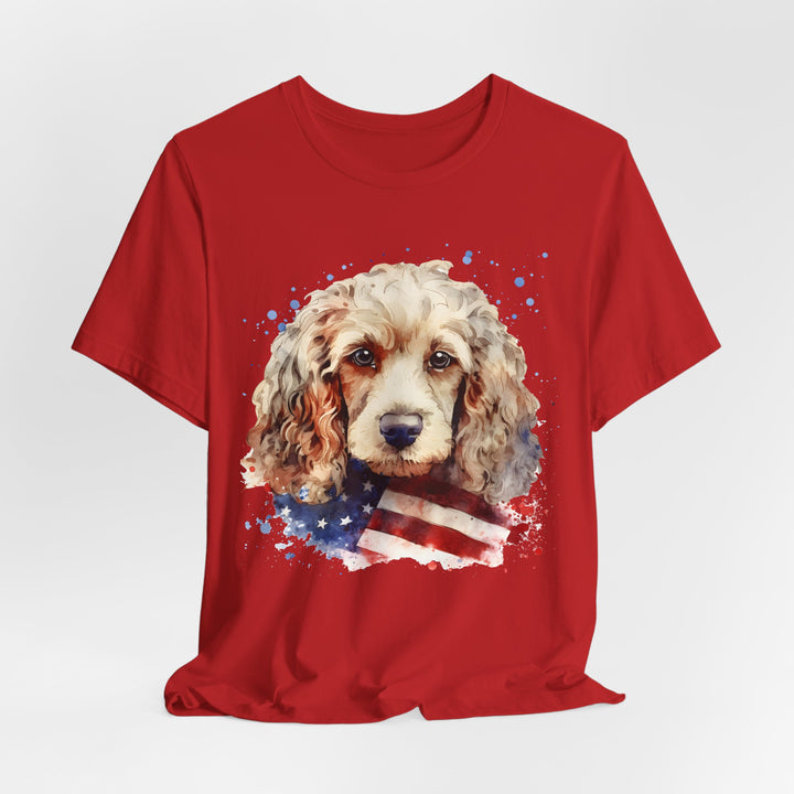 Tan Cocker Spaniel with American Flag T-Shirt | Dog Lover Tee - Embellish by Jackie - Handmade Greeting Cards