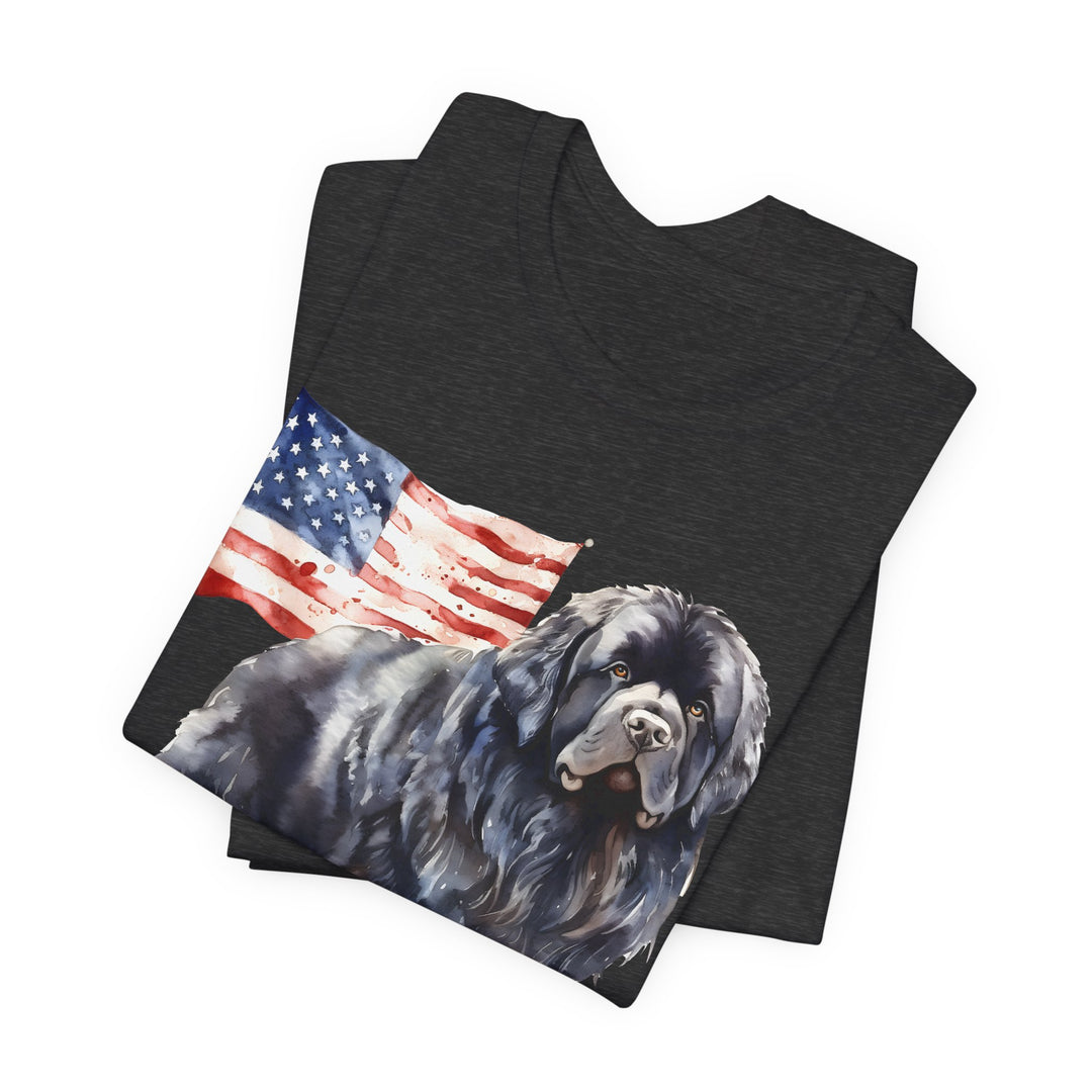 Black Newfoundland Dog American Flag T-Shirt | Patriotic Pet Tee - Embellish by Jackie - Handmade Greeting Cards