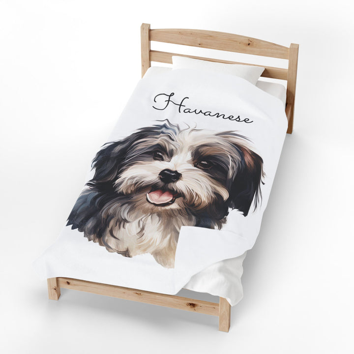 Black and White Havanese Dog Velveteen Plush Blanket | Cozy Throw - Embellish by Jackie - Handmade Greeting Cards
