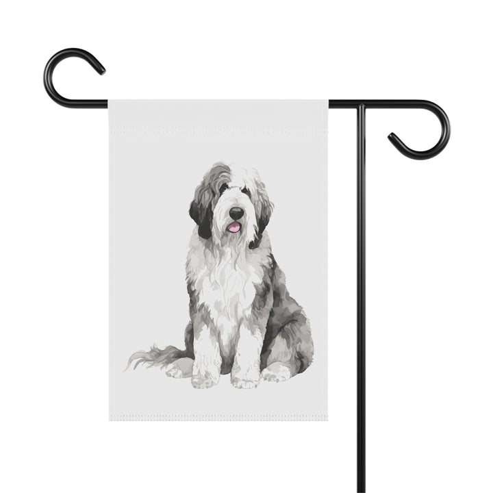 Sheepadoodle Old English Sheepdog Sheepie - Garden Banner Flag - Cute Watercolor Dog themed