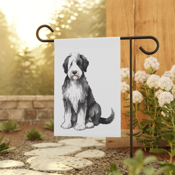 Sheepadoodle - Garden Banner Flag - Cute Watercolor Dog themed - Sheepie Old English Sheepdog