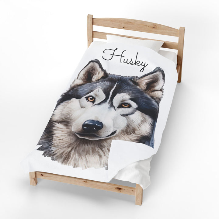 Siberian Husky Face Cozy Velveteen Blanket | Plush Throw, Dog Portrait - Embellish by Jackie - Handmade Greeting Cards