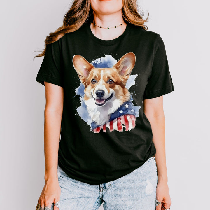 Pembroke Welsh Corgi American Flag T-Shirt | Corgi Dog Tee - Embellish by Jackie - Handmade Greeting Cards