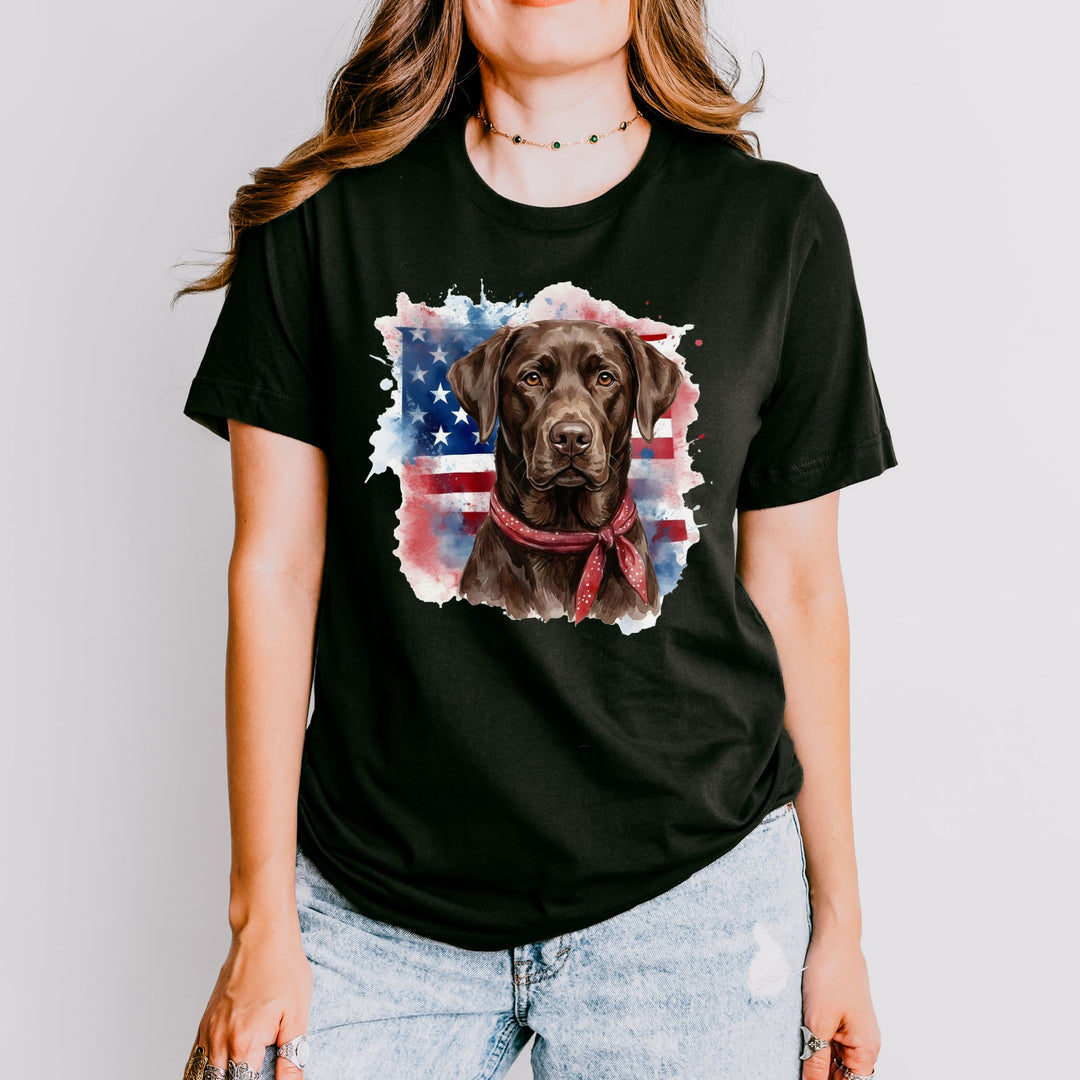 Chocolate Labrador Retriever American Flag T-Shirt | Dog Lover Tee