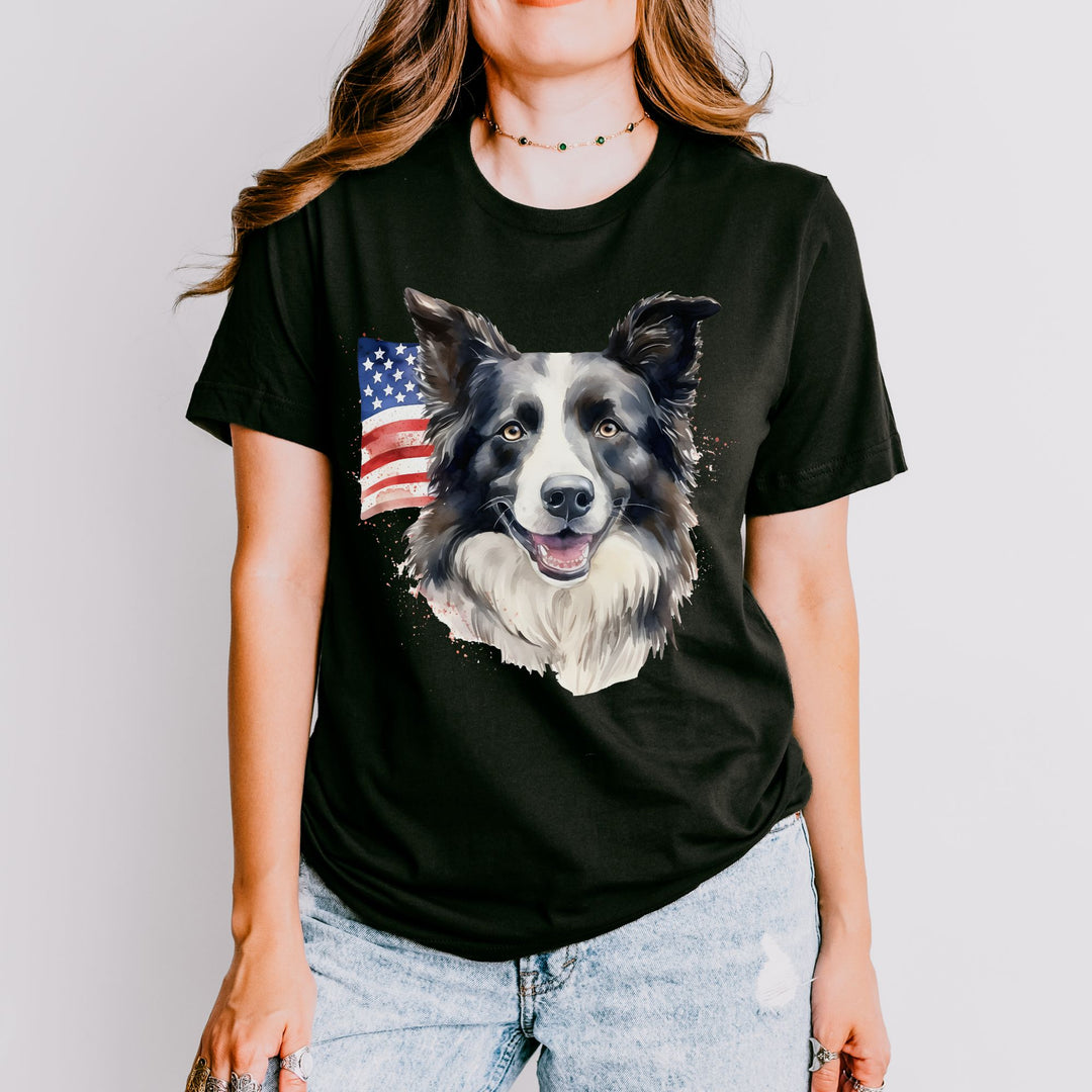 American Flag Border Collie Shirt T-Shirt | Patriotic Dog Tee