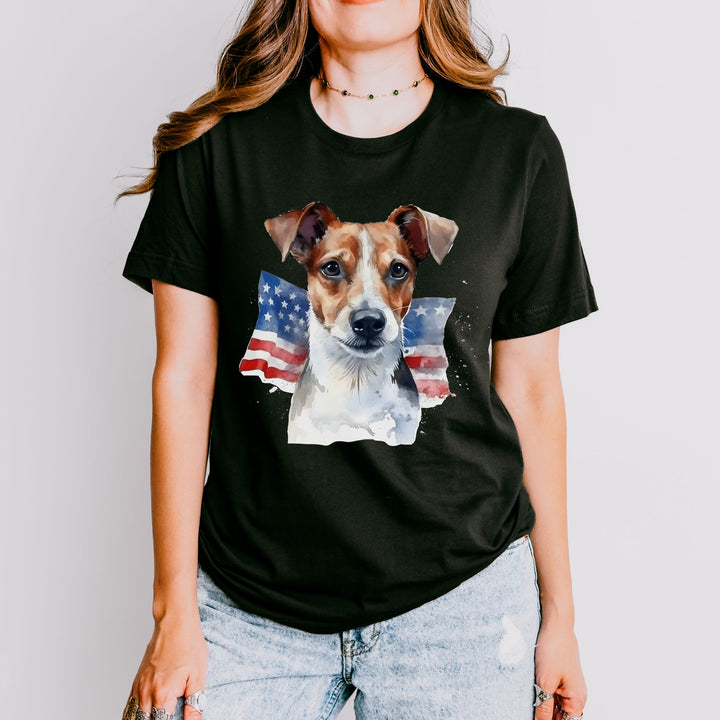 Parson Russell Terrier 4th of July Dog Face Tee | Flag Background Patriotic - Bella Canvas - Embellish by Jackie - Handmade Greeting Cards