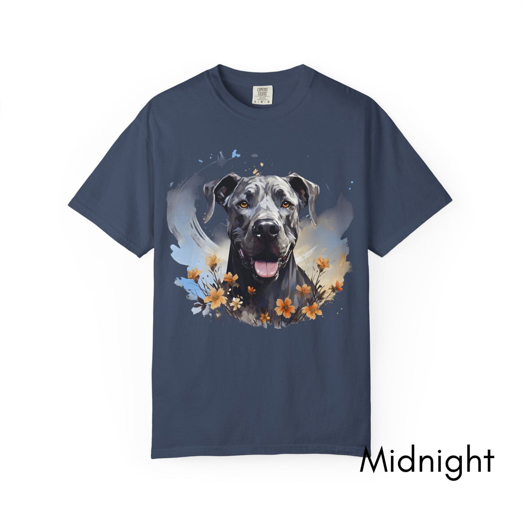 Great Dane Portrait T-shirt | Dog Face with Floral Accents
