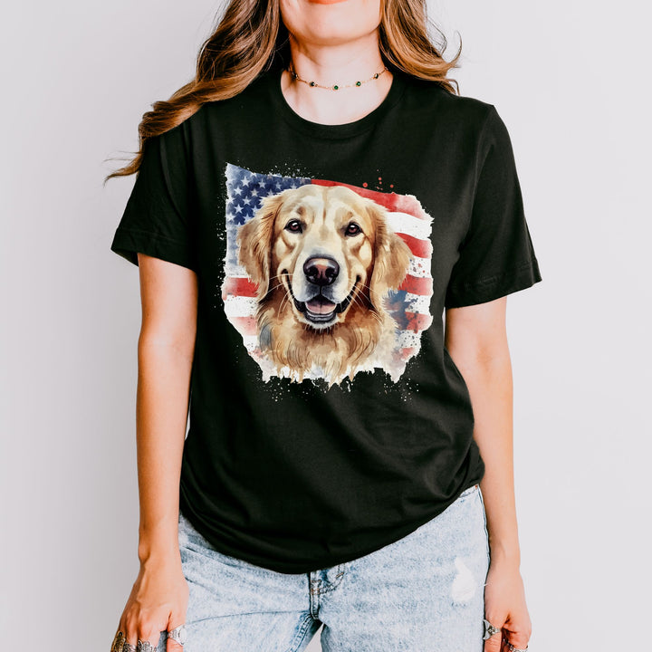 Golden Retriever with American Flag T-Shirt | Patriotic Dog Tee