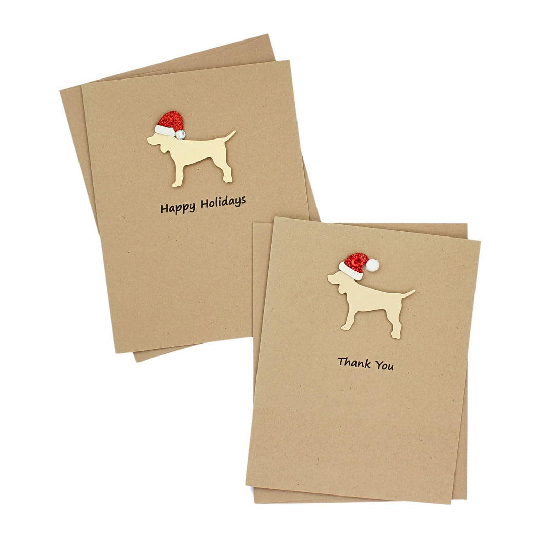 Standard Dog Christmas Cards Single Yellow Generic Dog with Santa Hat