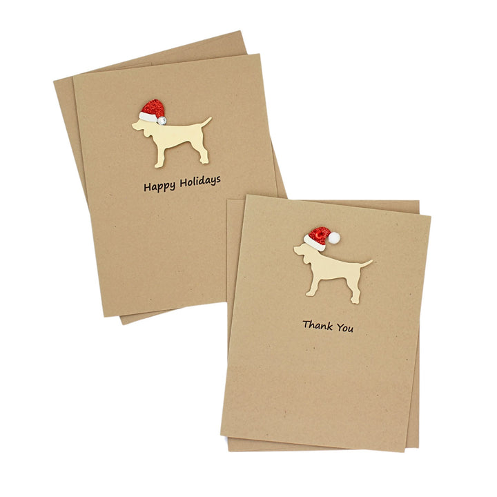Standard Dog Christmas Cards Single Yellow Generic Dog with Santa Hat