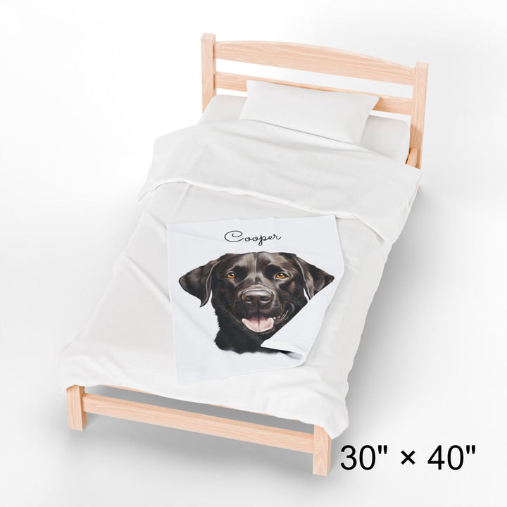 Black Labrador Retriever Velveteen Plush Blanket with Custom Dog Name - 3 Sizes available cozy throw dog lover