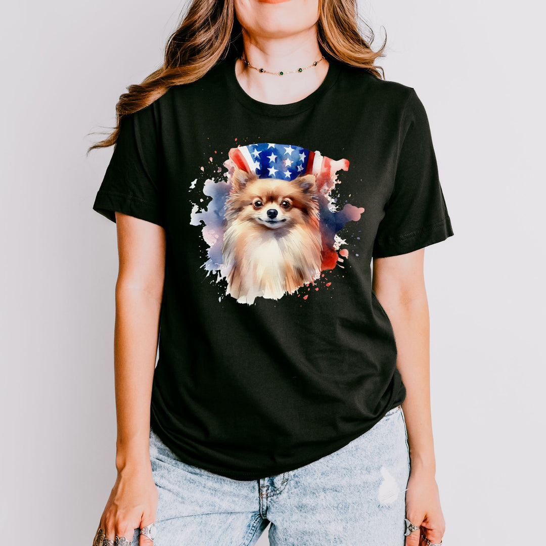 Light Brown Pomeranian Patriotic Background T-Shirt - Embellish by Jackie - Handmade Greeting Cards