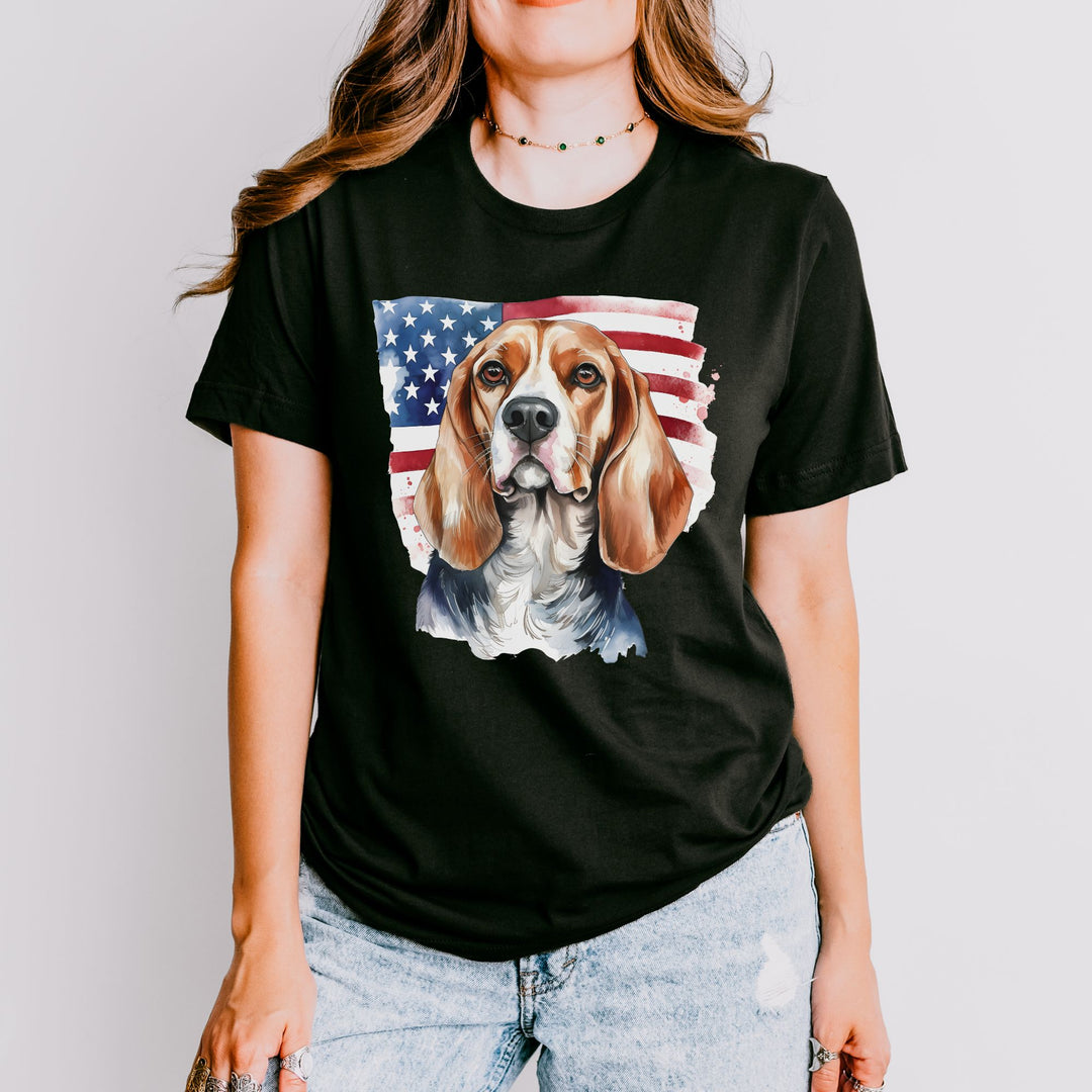 Distressed American Flag Beagle T-Shirt | Patriotic Beagle Tee - Embellish by Jackie - Handmade Greeting Cards