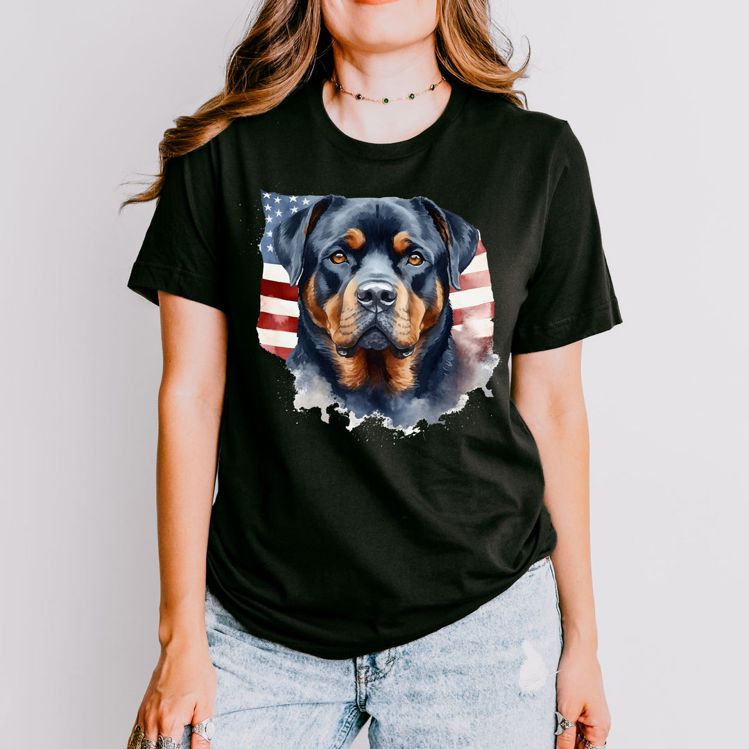 Rottweiler with American Flag T-Shirt | Patriotic Dog Tee - Embellish by Jackie - Handmade Greeting Cards