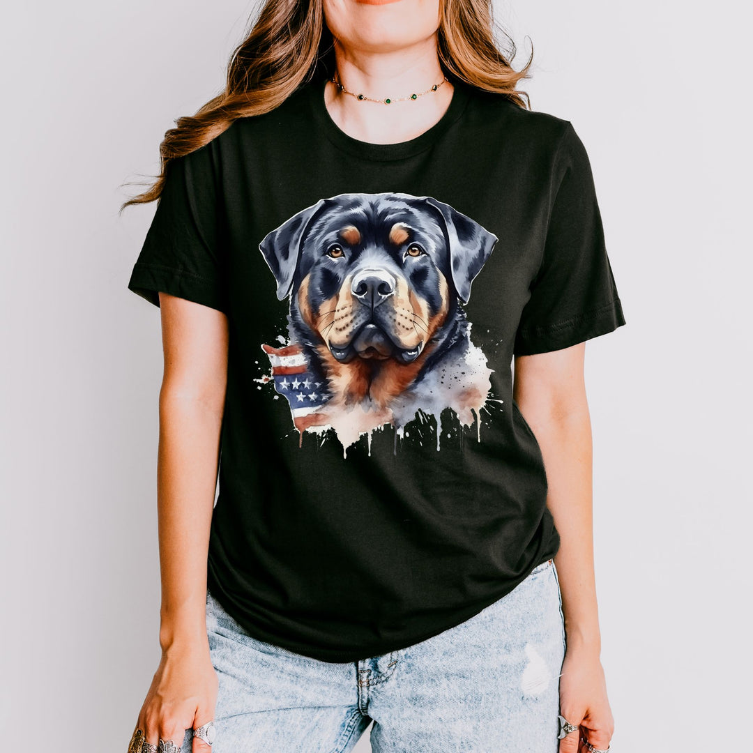 American Flag Rottweiler Watercolor T-Shirt | Dog Lover Tee - Embellish by Jackie - Handmade Greeting Cards
