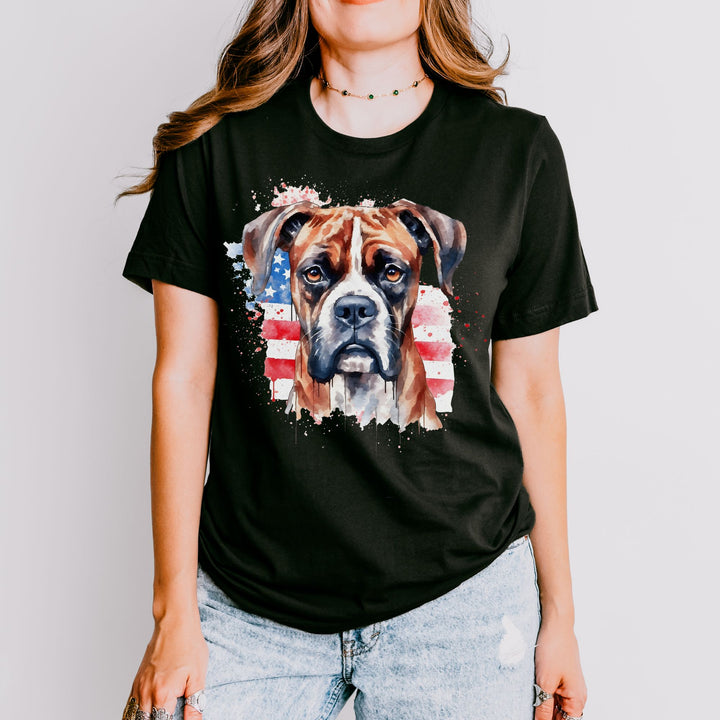 Speckled American Flag Boxer Dog T-Shirt | Patriotic Pet Tee - Embellish by Jackie - Handmade Greeting Cards