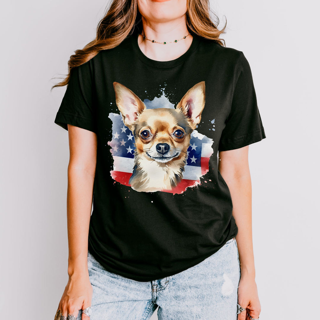 Patriotic Smooth Coat Chihuahua Dog T-Shirt | 4th of July Flag Tee - Embellish by Jackie - Handmade Greeting Cards