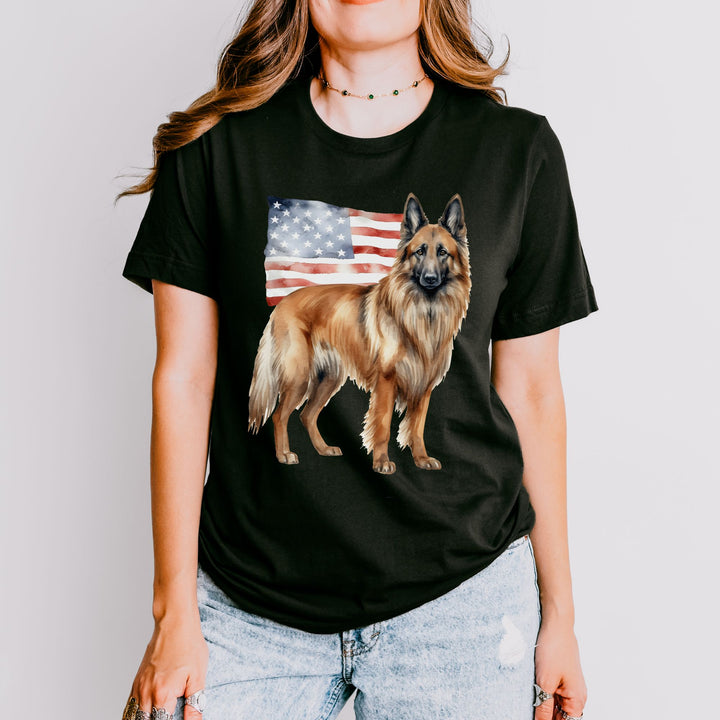 Belgian Tervuren with American Flag T-Shirt | Patriotic 4th of July Tee