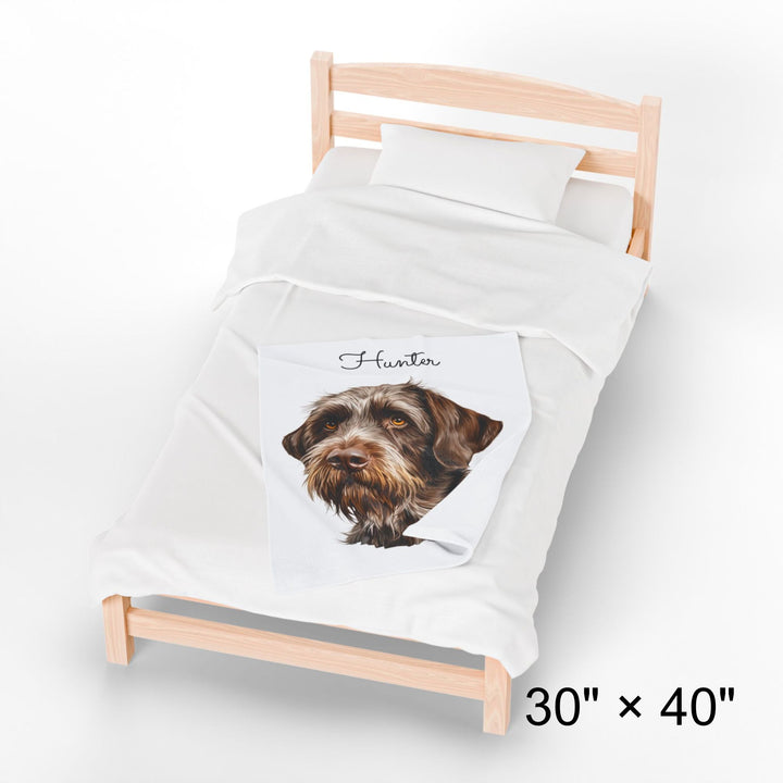 German Wirehaired Pointer Velveteen Plush Blanket with Custom Dog Name - 3 Sizes available cozy throw dog lover