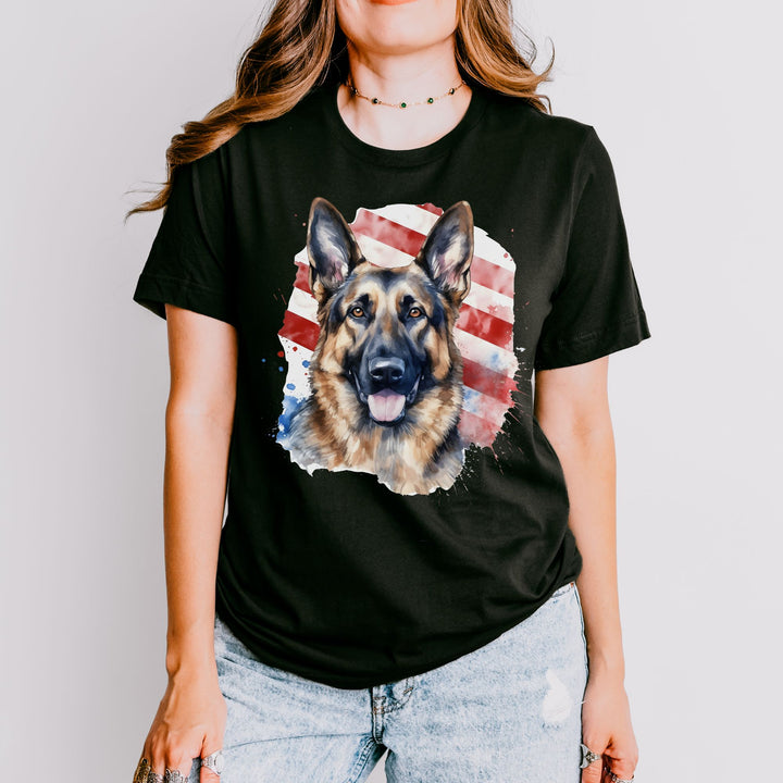 German Shepherd American Flag T-Shirt | Dog Patriotic Tee - Embellish by Jackie - Handmade Greeting Cards
