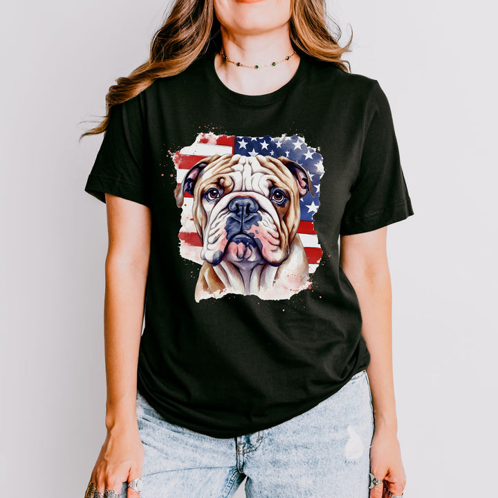 English Bulldog over American Flag Tee | Patriotic Dog Shirt - Embellish by Jackie - Handmade Greeting Cards