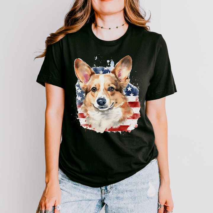 Patriotic Corgi American Flag T-Shirt Pembroke Welsh Corgi - Embellish by Jackie - Handmade Greeting Cards