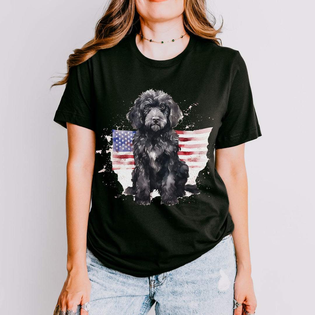 Black Doodle Patriotic Flag T-Shirt | 4th of July Independence Day Tee Labradoodle Bernedoodle - Embellish by Jackie - Handmade Greeting Cards
