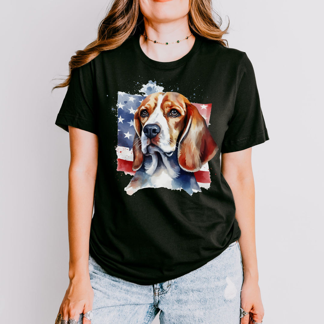 Beagle with American Flag T-Shirt | Patriotic Dog Tee - Embellish by Jackie - Handmade Greeting Cards