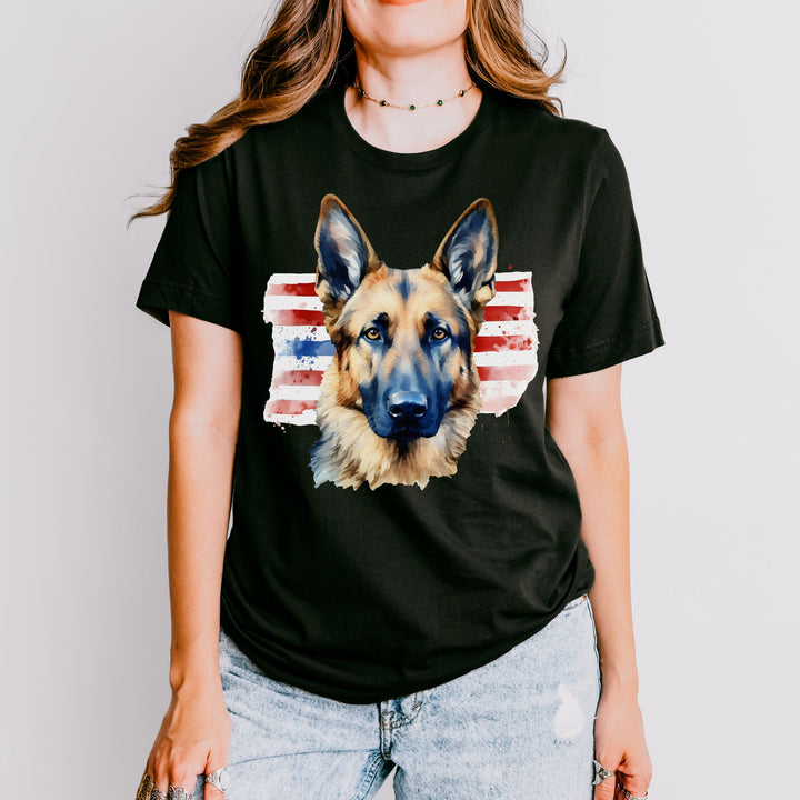 German Shepherd American Flag T-Shirt | Dog Patriotic Tee - Embellish by Jackie - Handmade Greeting Cards
